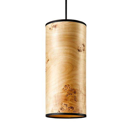 Wooden pendant light Nux Poplar Maser with cylindrical shade made of real wood veneer, elegant and bright.