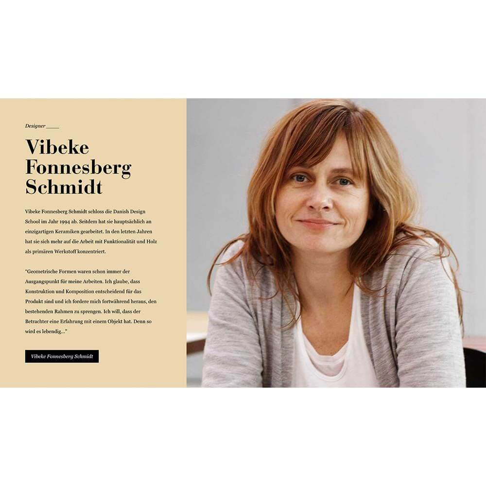 Vibeke Fonnesberg Schmidt, Designerin der Holz-Pendelleuchte Bau S 44cm, mit kreativem Ansatz für nachhaltige Beleuchtung.