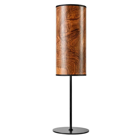 Holz-Tischleuchte Arboreus 50cm Nussbaum Maser mit zylindrischem Lampenschirm aus Echtholzfurnier.