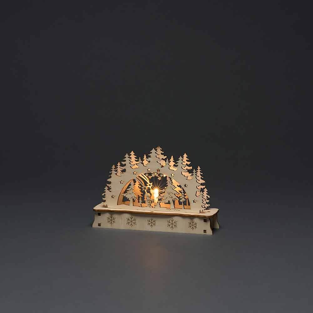 Holzsilhouette mit Weihchtsbaum und Weihchtsmann batteriebetrieben aus Holz - dekorative Holzkunst mit Licht.