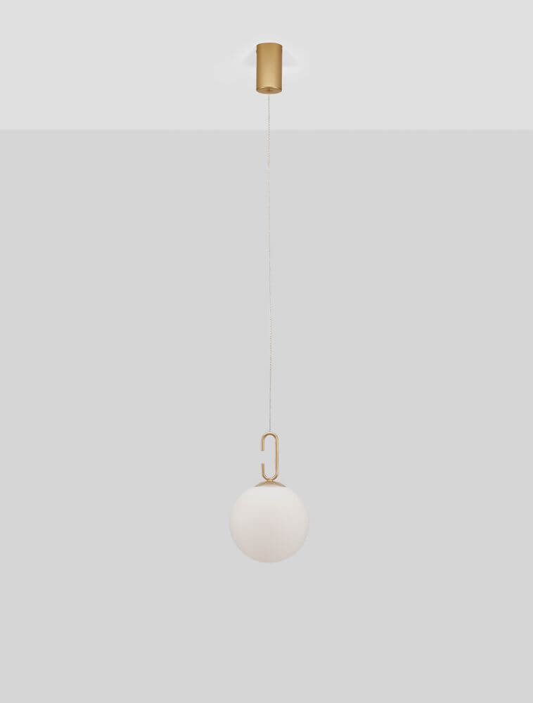 Hook LED Pendelleuchte Ø 18cm 3000K Gold-Gebürstet, Weiß - moderne Glas-Metall Pendelleuchte in elegantem Design.