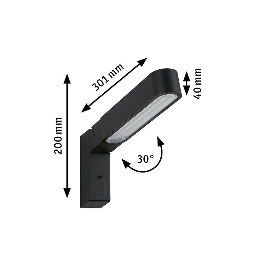 House LED Außenwandleuchte Ito Bewegungssensor Vertikal, schwarze vertikale Außenwandleuchte mit 301×200×40mm, 30° schwenkbare Lichtkopf, IP44