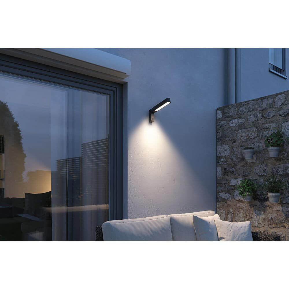 House LED Außenwandleuchte Ito Bewegungssensor Vertikal an Hauswand, modernes schwarzes Metallgehäuse, asymmetrische Lichtverteilung, IP44 Außenbeleuchtung