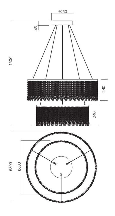 LED-Candeeiro suspenso Vanesia Ø 60+80cm regulável