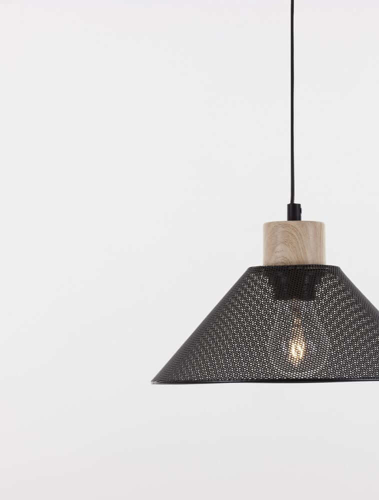 Ian Pendelleuchte E27 Schwarz im Vintage-Stil, schicke und funktionelle Leuchte aus Metall und Holz.