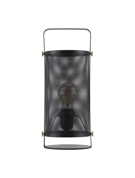 Ian Tischleuchte Schwarz von Nova Luce, schwarze Tischlampe mit perforiertem Design und modernem Metallrahmen