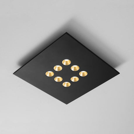 Icone LED Deckenleuchte Confort 8Q Schwarz mit neun runden LED-Spots in quadratischem schwarzem Design, Ansicht von unten