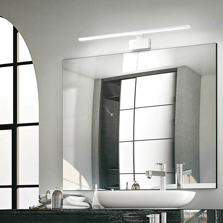 Alma LED mirror and wall light above a modern bathroom washbasin with mirror.