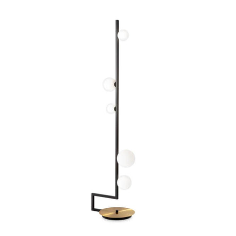 Preview of the Birds floor lamp 160cm with modern design and various light spheres on a black frame.