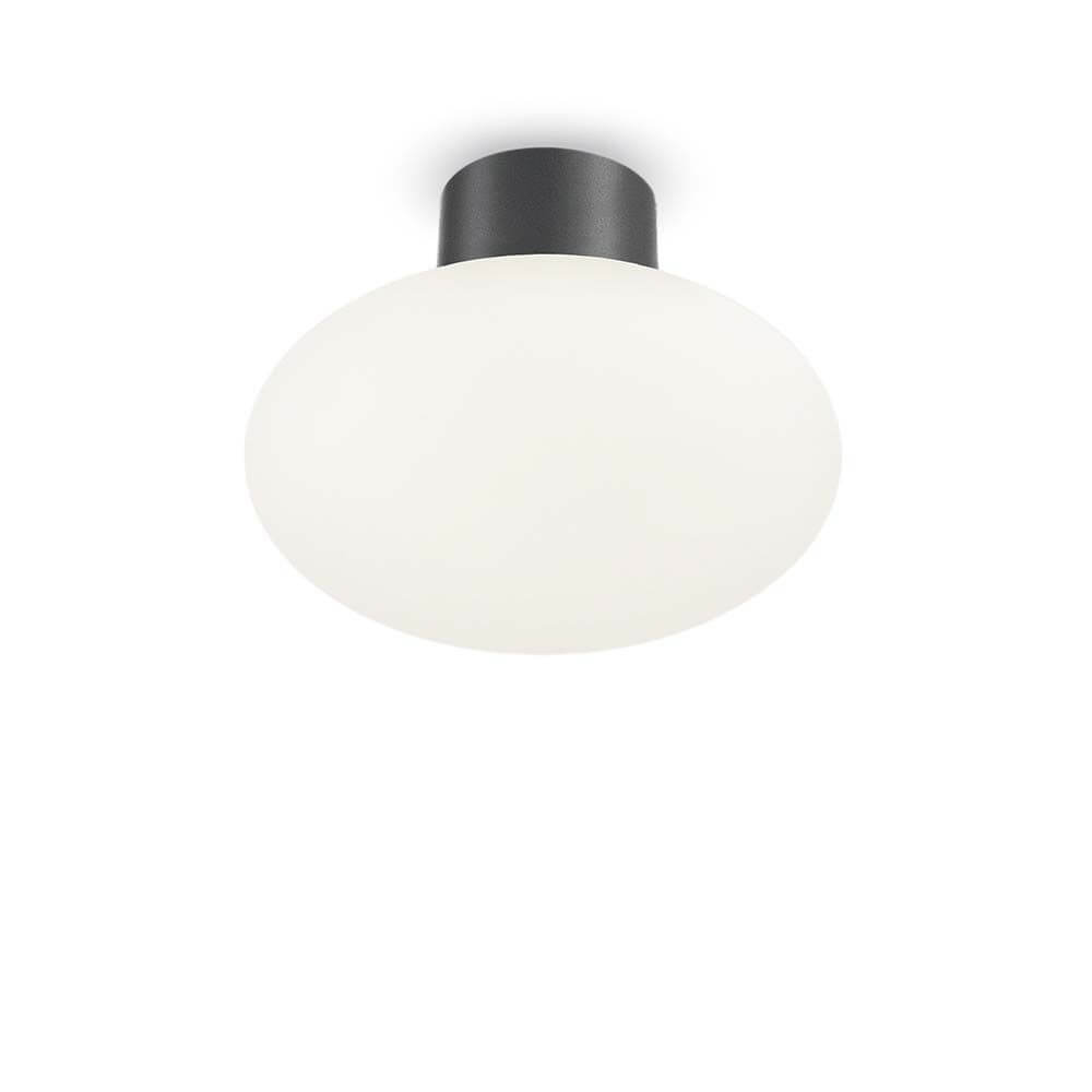 Clio Baldachin IP44 Deckenleuchte mit mattem weißen Glas und schwarzem Gehäuse, stilvolles Design.