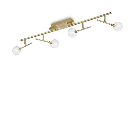 Deckenleuchte Maracas 4-flammig Messing mit modernem Design und klaren Glühbirnen.