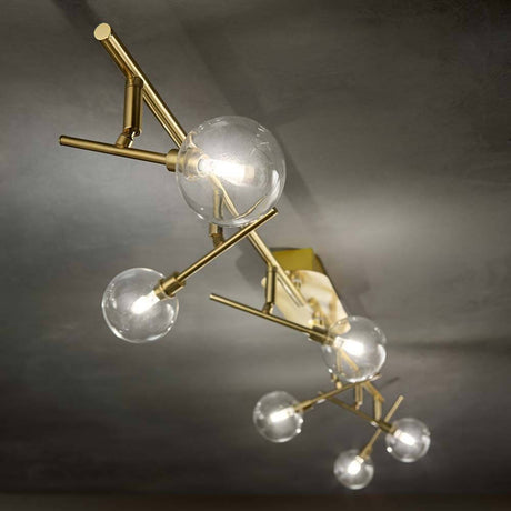 Deckenleuchte Maracas 6-flg. Messing in modernem Design mit stilvollen Glaskugeln.