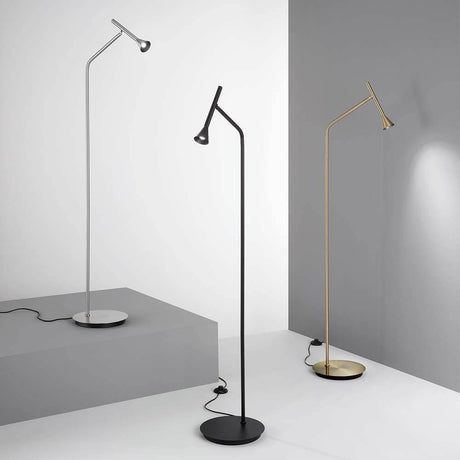 Verschiedene Modelle der Diesis LED Stehleuchte mit Trittschalter in Silber, Schwarz und Gold.