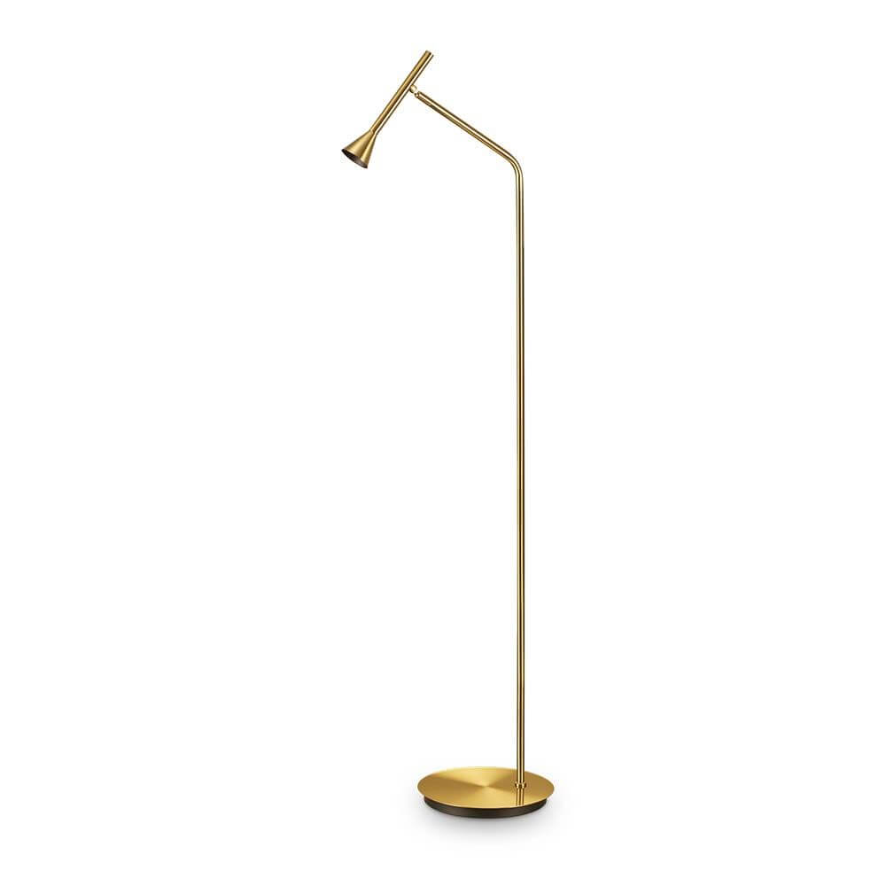 Diesis LED Stehleuchte mit Trittschalter in modernem Design, goldfarbener Lampenfuß und flexibler Leuchte.