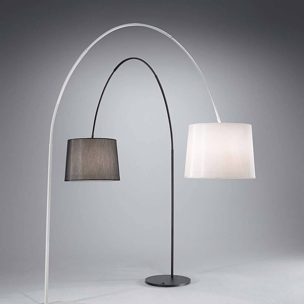 Dorsale Bogen Stehleuchte ohne Schirm 230cm, elegante Stehleuchte mit zwei verschiedenen Schirmen.