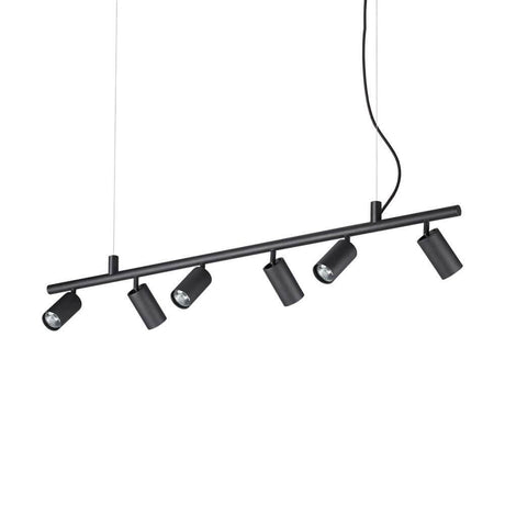 Dynamite 6-light pendant light spotlights in black for modern home design.