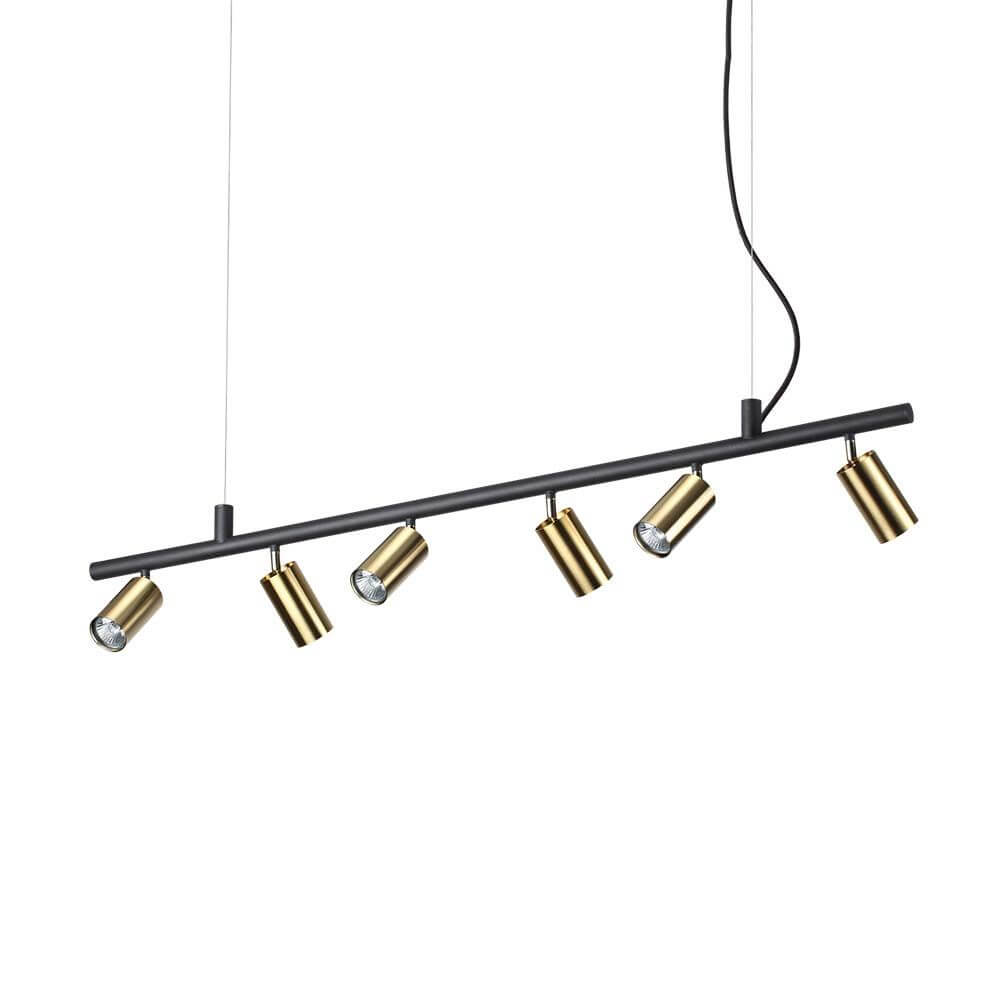 Dynamite Pendelleuchte 6-flammig Spots mit modernem Design und goldenen Leuchtspots.