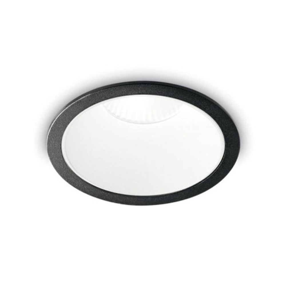 LED Einbaulampe Game Round Schwarz, Weiß – eleganter runder Einbaustrahler mit schwarzem Ring.