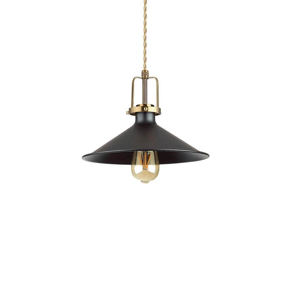 Eris Pendellampe mit schwarzem Schirm und goldener Halterung, ideal für stilvolle Innenräume.