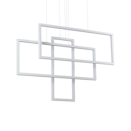 Suspension en métal Frame LED au design géométrique moderne, en finition blanche.