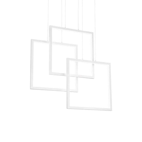 Frame LED Pendellampe Metall in modernem, minimalistischen Design mit drei weißen Rahmen.