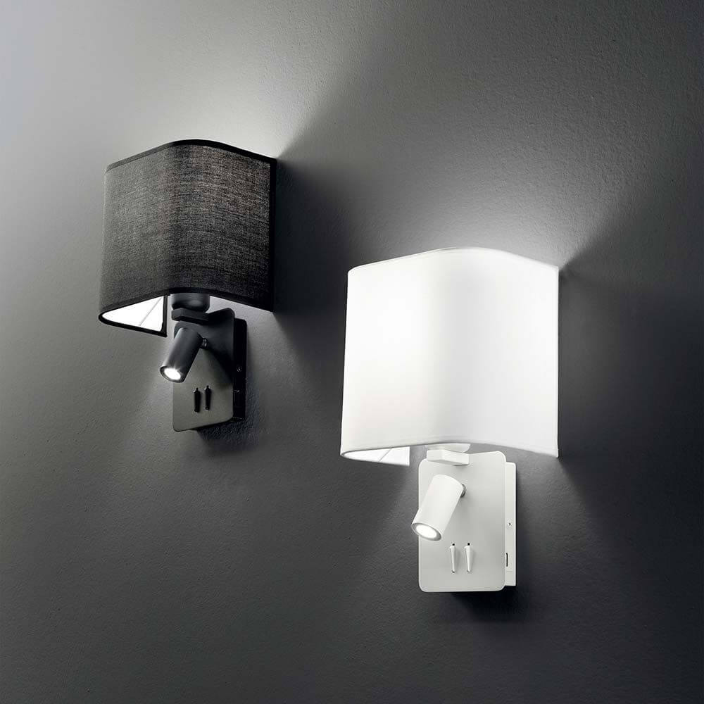 Gea Map Wandlampe mit LED Leselicht, moderne Wandlampe in Schwarz und Weiß mit integriertem LED-Leselicht.
