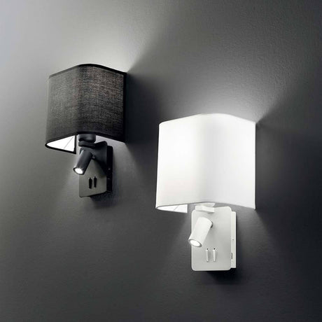 Gea Map væglampe med LED Læselys, moderne væglampe i sort og hvid med integreret LED-Læselys.