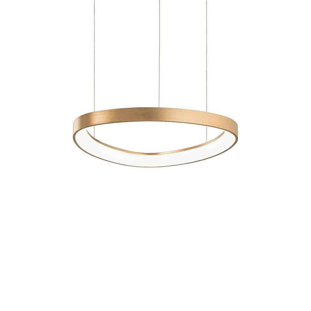 Gemini LED Ring Pendelleuchte in modernem Design mit goldfarbenem Finish und in der Mitte strahlendem Licht.