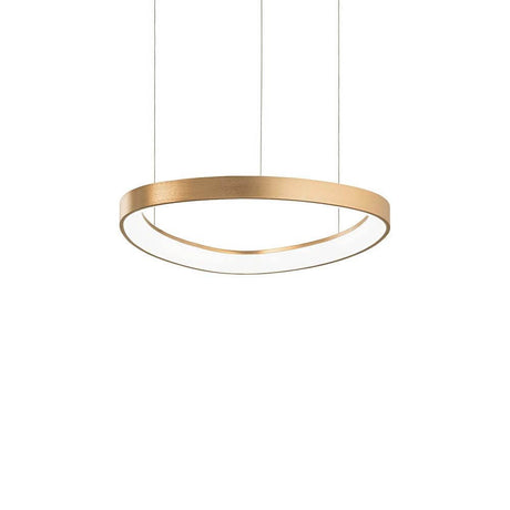 Gemini LED Ring Pendelleuchte in modernem Design mit goldfarbenem Finish und in der Mitte strahlendem Licht.