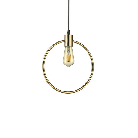 Suspension Abc ronde en laiton doré avec un design moderne et arrondi et une ampoule Edison.