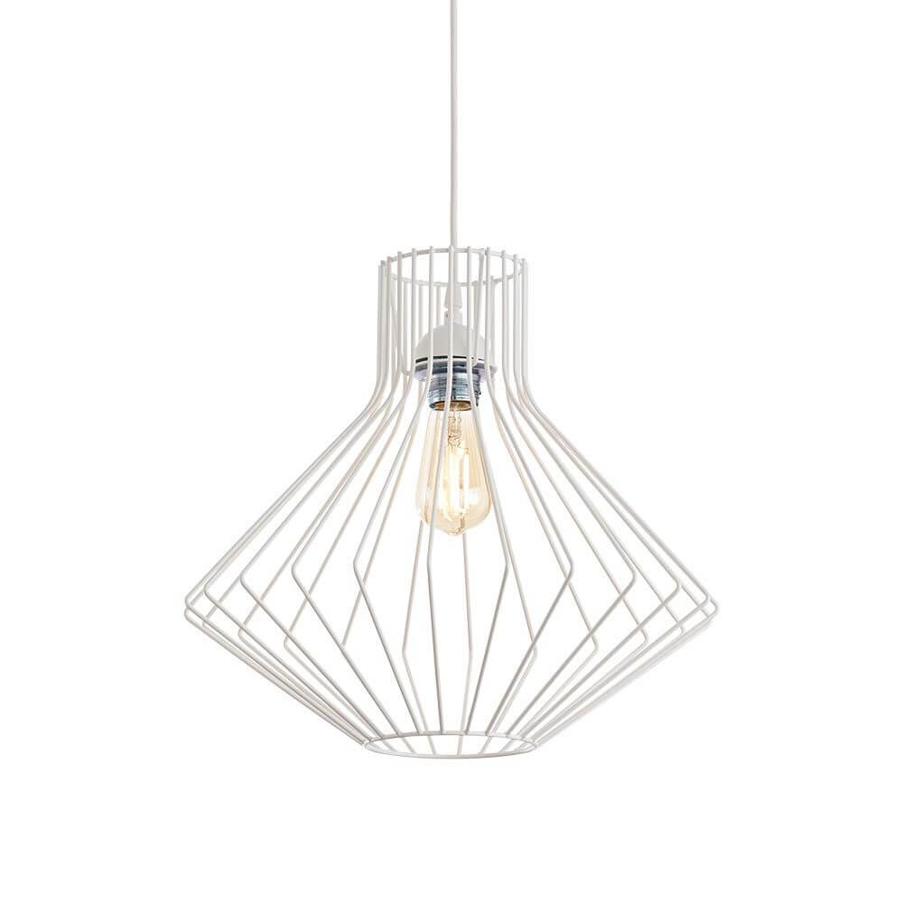 Taklampe Ampolla-4 hvit i moderne design med klar lyskilde og stilfullt trådgitter.