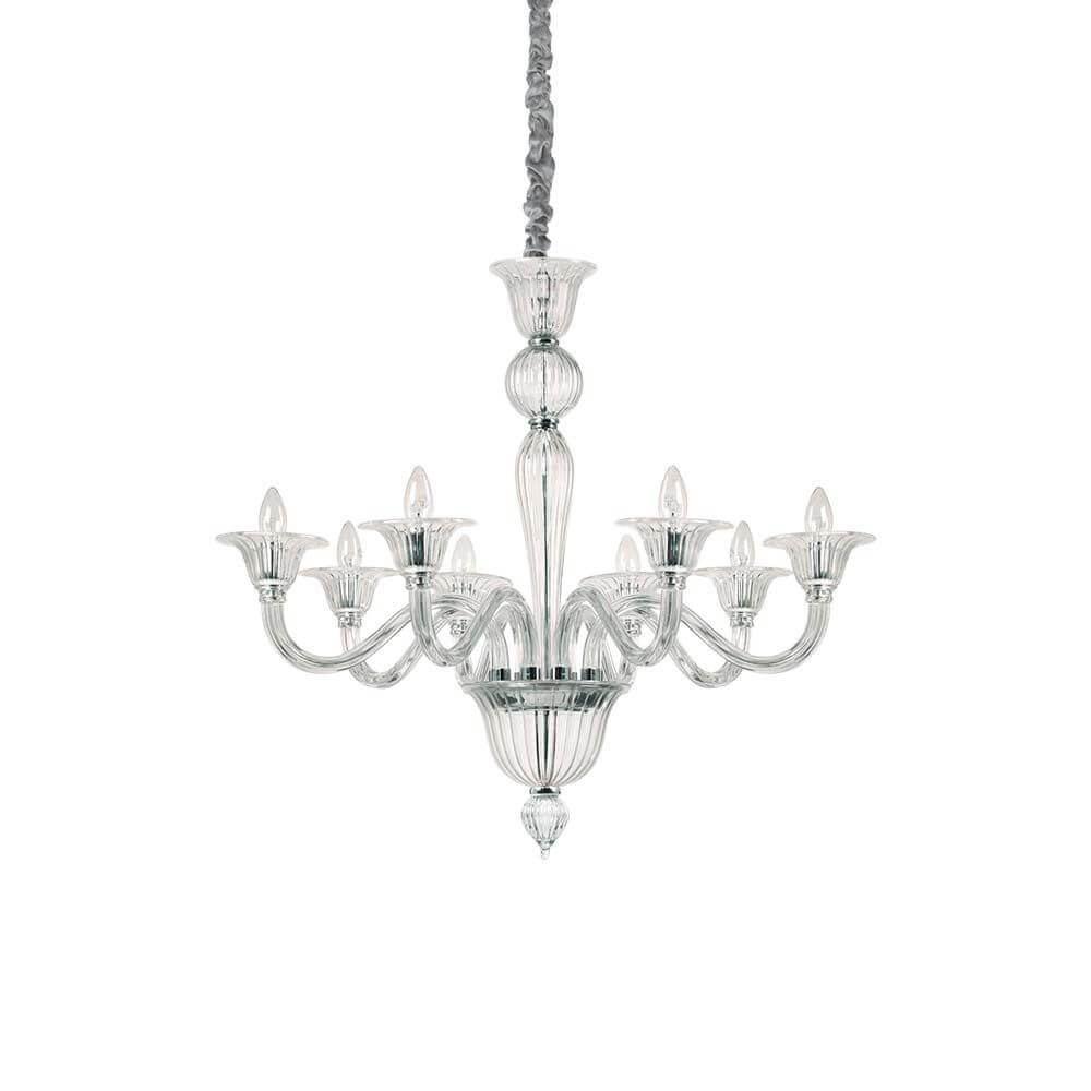 Hängelampe Brigitta 8-flg. Transparent, Chrom mit eleganter Struktur und transparentem Design.