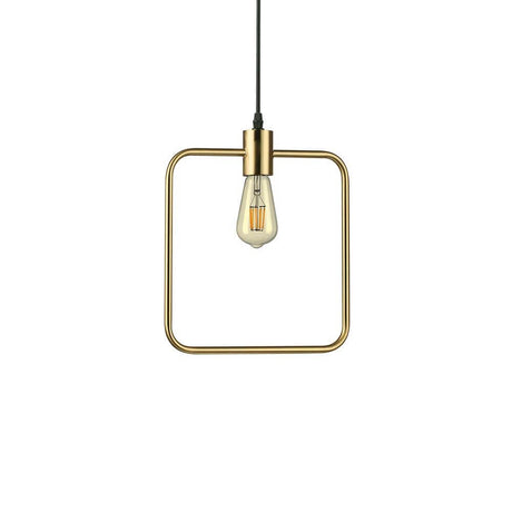 Suspension Abc carrée en laiton au design géométrique et ampoule, parfaite pour les intérieurs modernes.