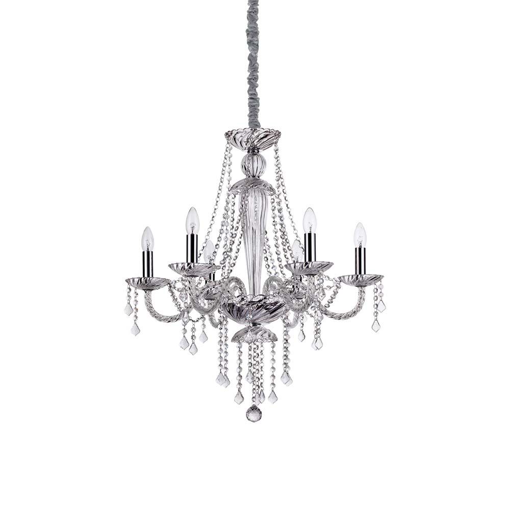 Hängeleuchte Amadeus Sp6 mit elegantem Design aus Kristallen und fünf Lichtquellen, ideal für stilvolle Räume.