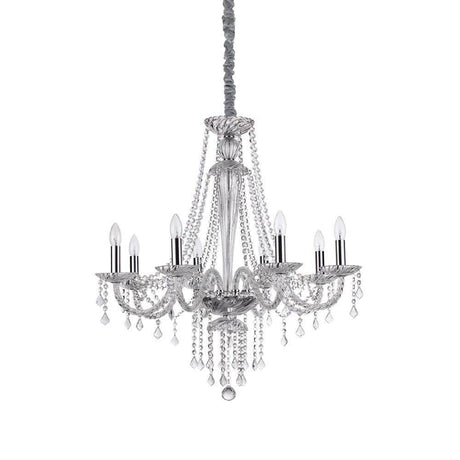 Hängeleuchte Amadeus Sp8 in elegantem Design mit Kristallakzenten und sechs Kerzenlampen.