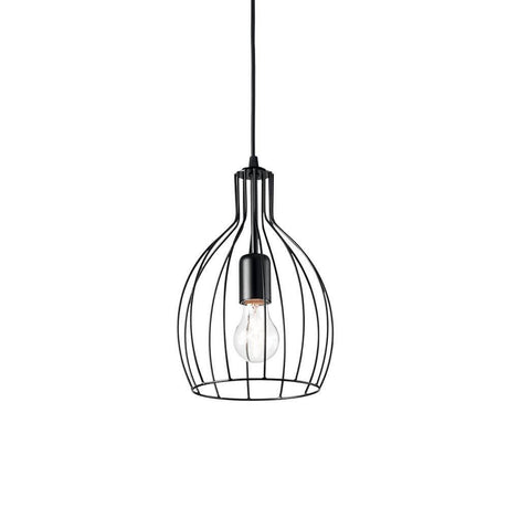 Ampolla-2 hvid hængelampe i moderne design med sort ramme og pære.