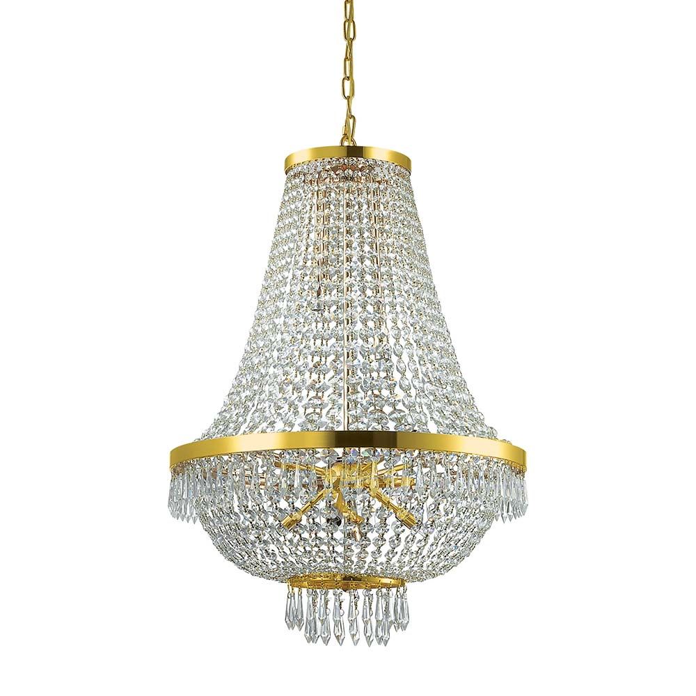 Elegante Hängeleuchte Caesar Sp12 Oro aus Kristall und Gold mit funkelnden Details für stilvolle Innenräume.