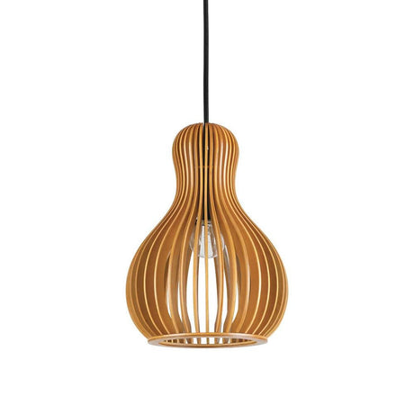 Suspension Citrus-3 Sp1 en bois, plafonnier en bois naturel avec bois multiplis laqué et câble textile noir.