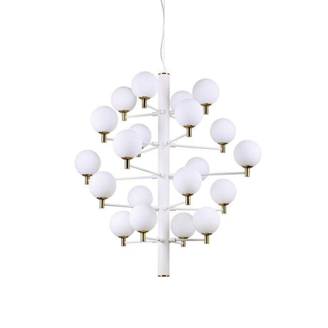 Copernico hængelys 20 pærer. Hvid med sfæriske opalglas diffusorer i elegant design.