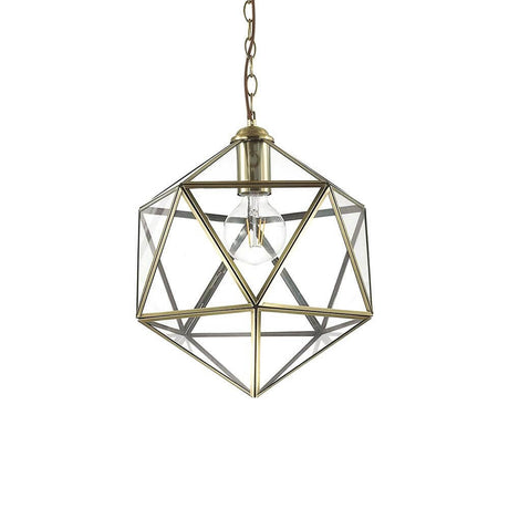Pendant light Deca Sp1 Gross in a geometric shape with transparent glass and golden accents.