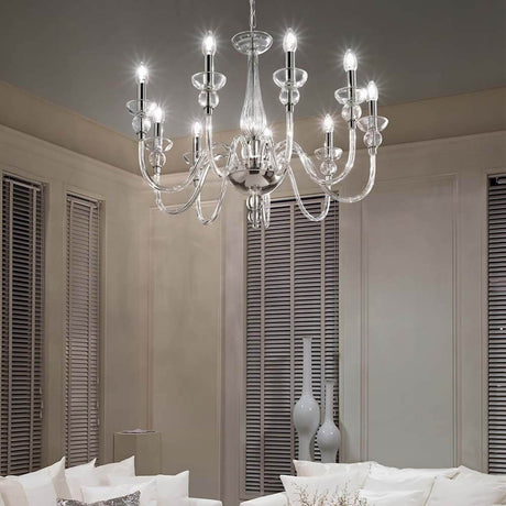 Hängeleuchte Doge Sp9 Transparent in modernem Wohnzimmer mit eleganter Beleuchtung.