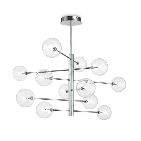 Hängeleuchte Equinoxe 12-flammig Chrom in modernem Design mit klaren Glaskugeln.