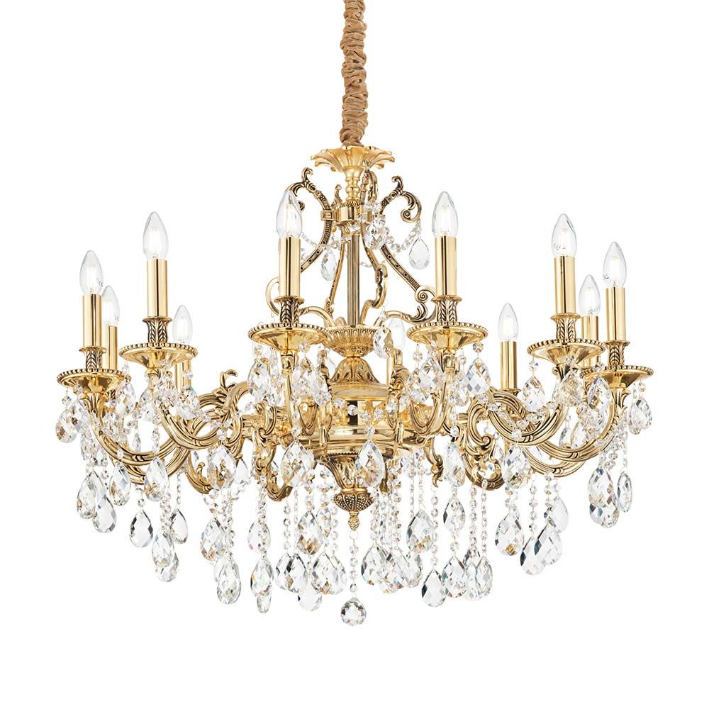 Hängeleuchte Gioconda Sp12 Oro mit goldenen und kristallklaren Elementen, ideal für elegante Innenräume.