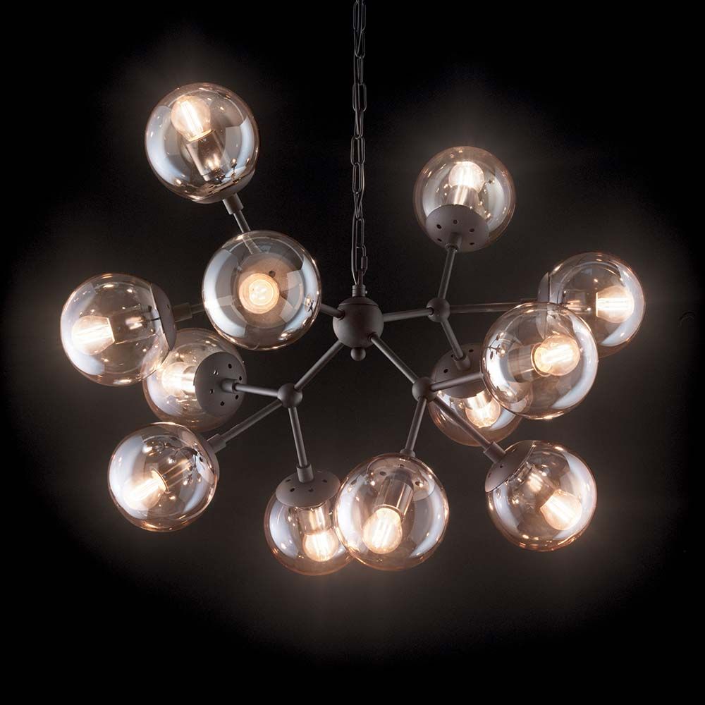 Hängeleuchte Kepler mit 12 Glaskugeln, stilvolle Pendelleuchte mit 12 Glaskugeln in modernem Design.