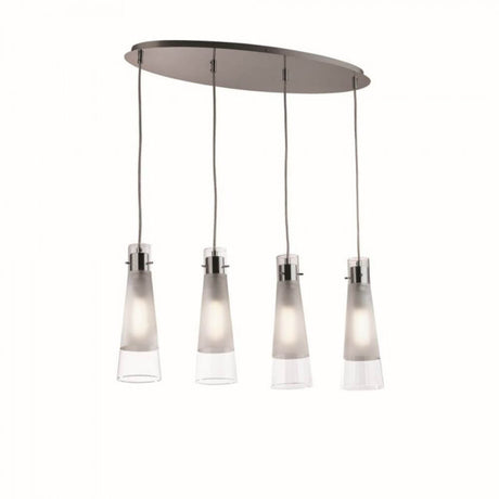 Hängeleuchte Kuky Sp4 Transparent mit vier Leuchtkörpern und modernem Design.