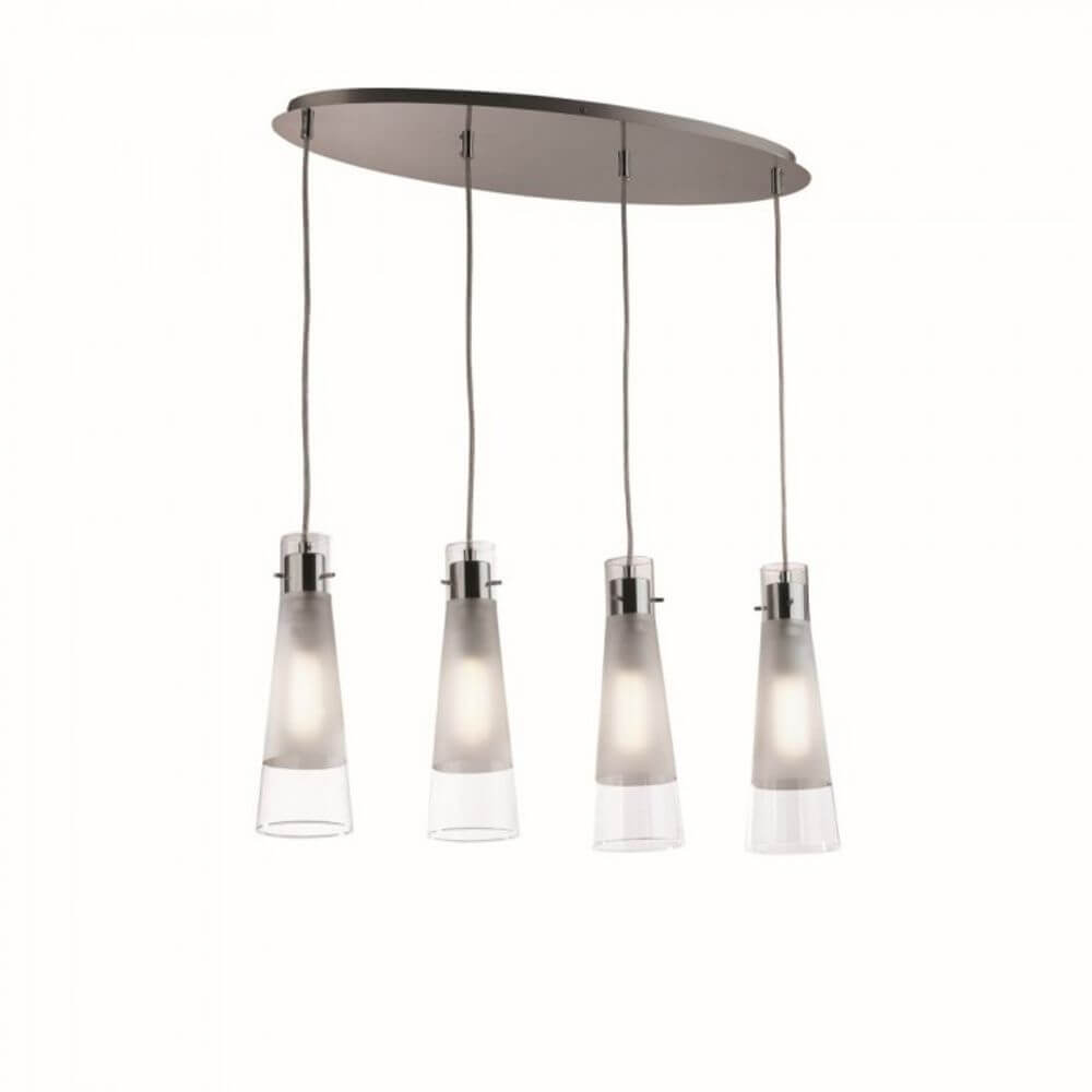 Hängeleuchte Kuky Sp4 Transparent mit vier Leuchtkörpern und modernem Design.
