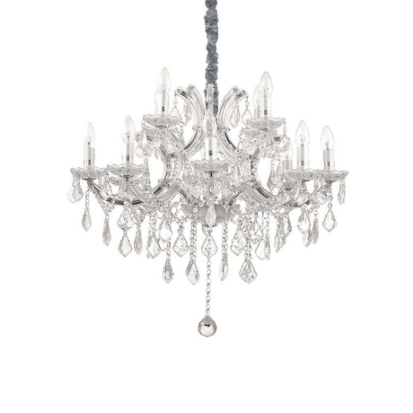 Hängeleuchte Napoleon Sp12 Chrom in elegantem Design mit Kristallanhängern und 12 Lichtquellen.