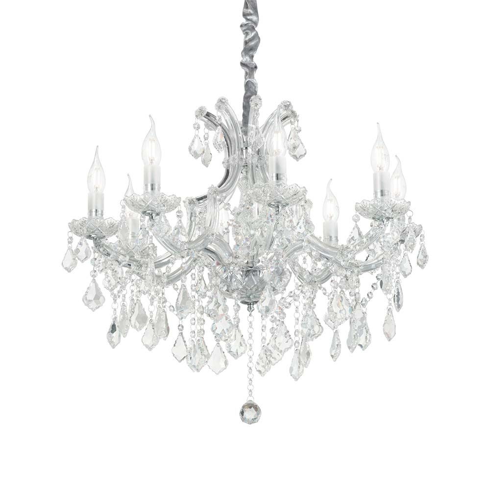 Taklampe Napoleon Sp8 krom med elegant krystalldesign og åtte lyskilder for stilfull belysning.