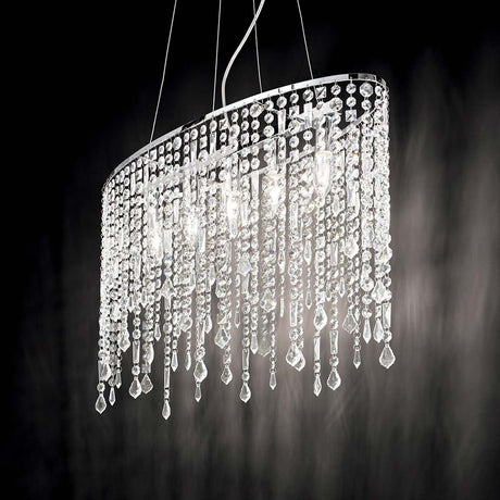 Hängeleuchte Rain Clear Sp5 mit glitzernden Kristallen und modernem Design im eleganten Raum.