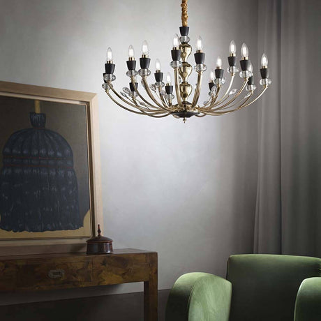 Pendant light Vanity 15-light black, clear in an elegant living environment with a green armchair and artwork.